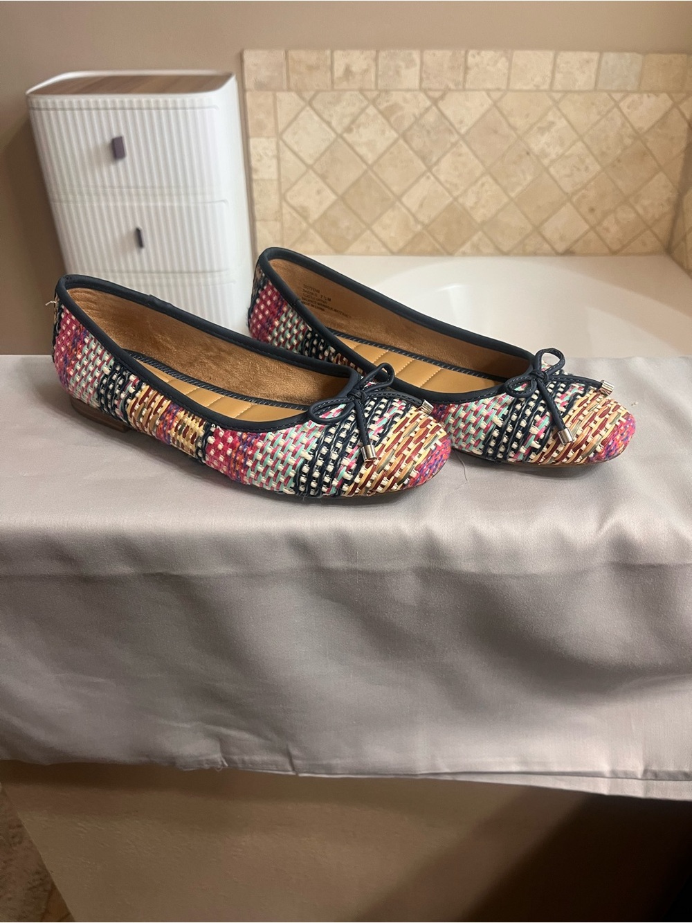 Kelly & Katie Multicolor Woven Ballet Flats with Navy Trim